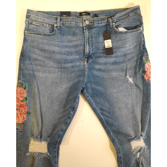 Nova Mens Distressed Ripped Jeans 42 X 32 Rose Embroidered RARE NWT 1085 - Picture 3 of 16